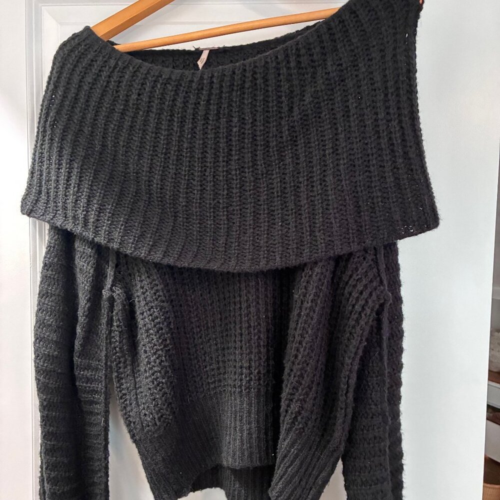 Free People Knit Off-the-Shoulder Black Sweater